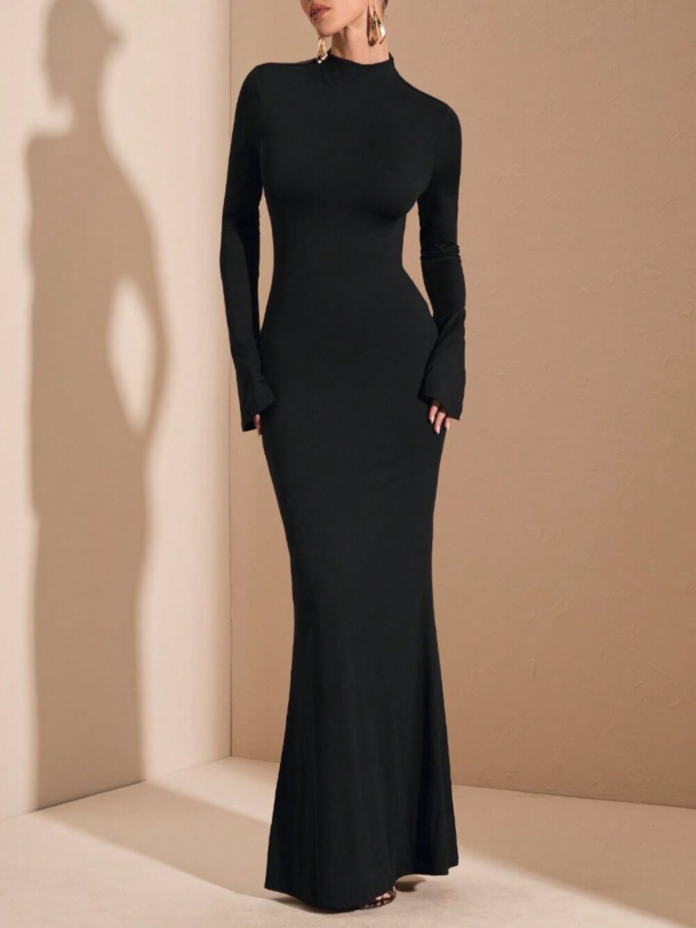 Black Elegant Women's Backless Stand Collar Zipper Bodycon Dress